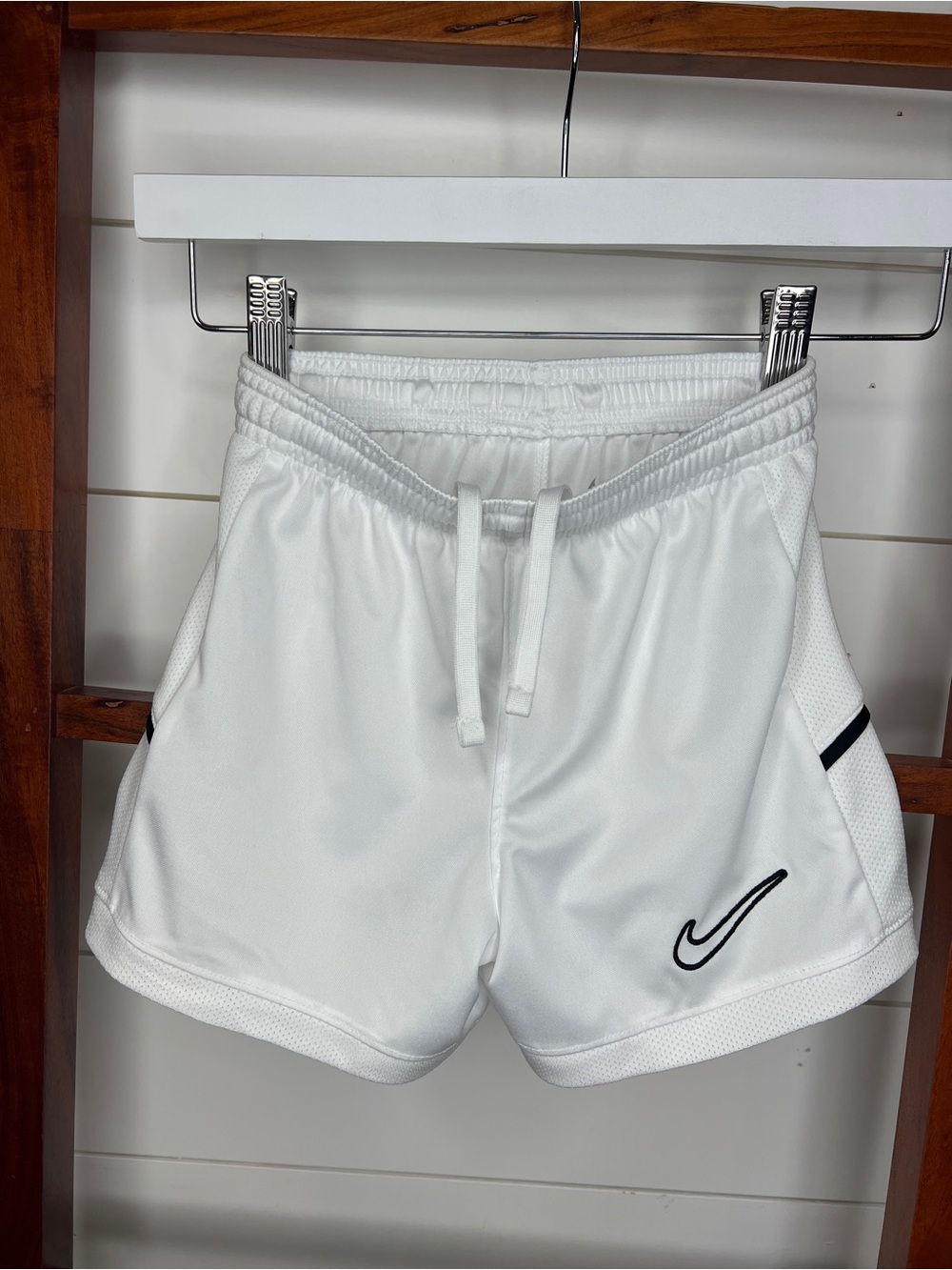 Nike Kids- White Athletic Shorts with Black Swoosh
